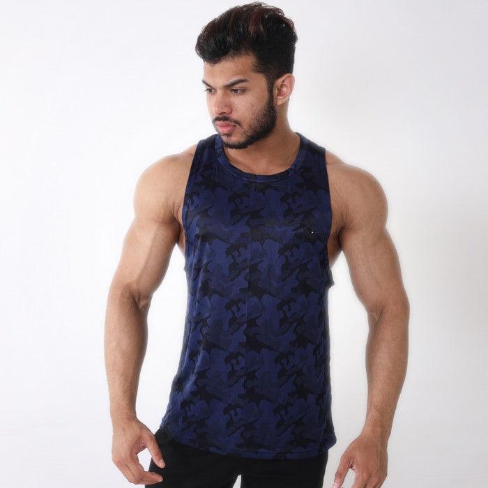 Midnight Blue Camo Tank- Deep Arm Hole- Sale