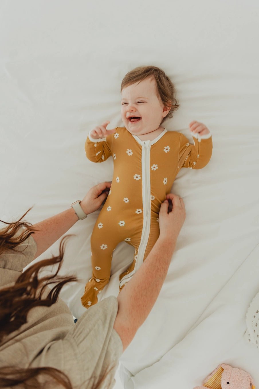 Mustard Floral Baby Footie Romper