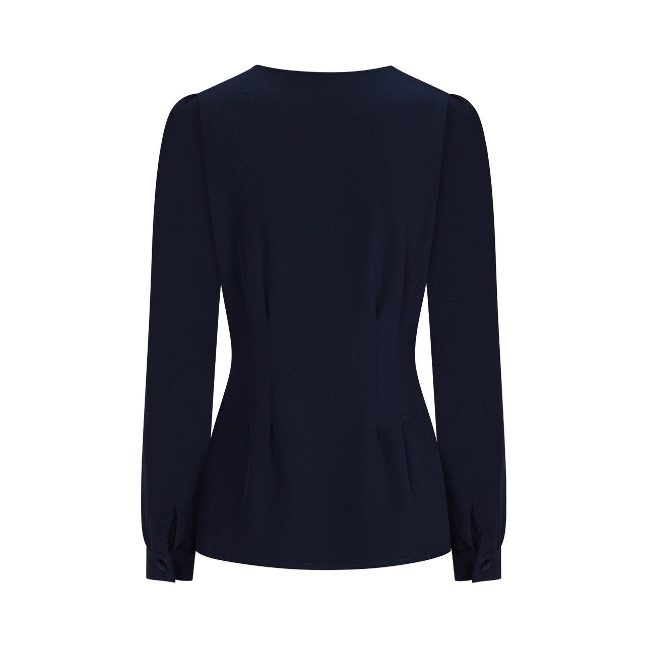 Navy Blue Long Sleeve V Neck Blouse Top