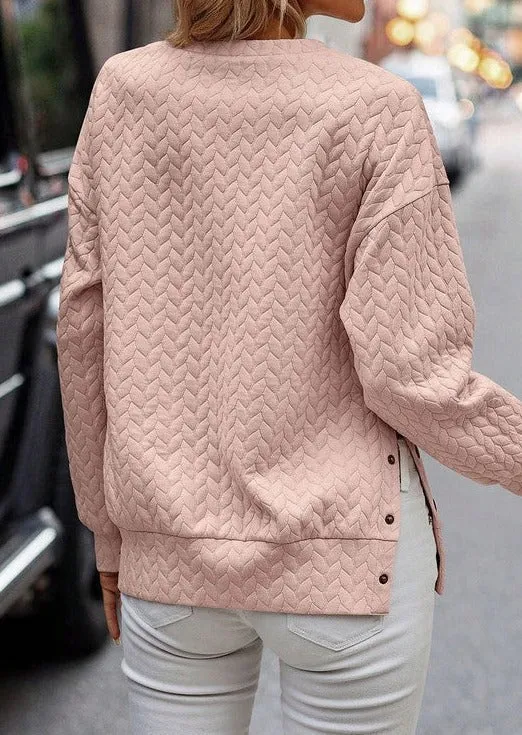 Pink Textured Side Snap Pullover