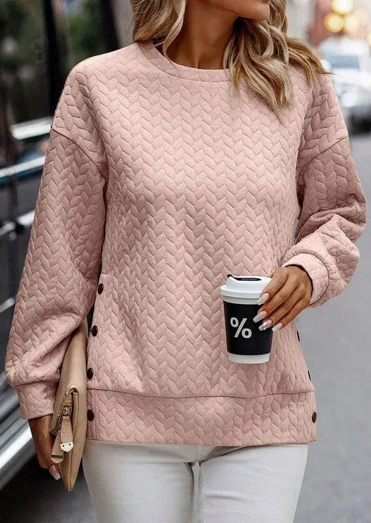 Pink Textured Side Snap Pullover