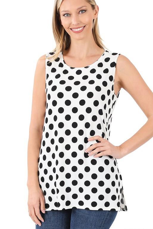 Polka Dot Sleeveless Top in Ivory