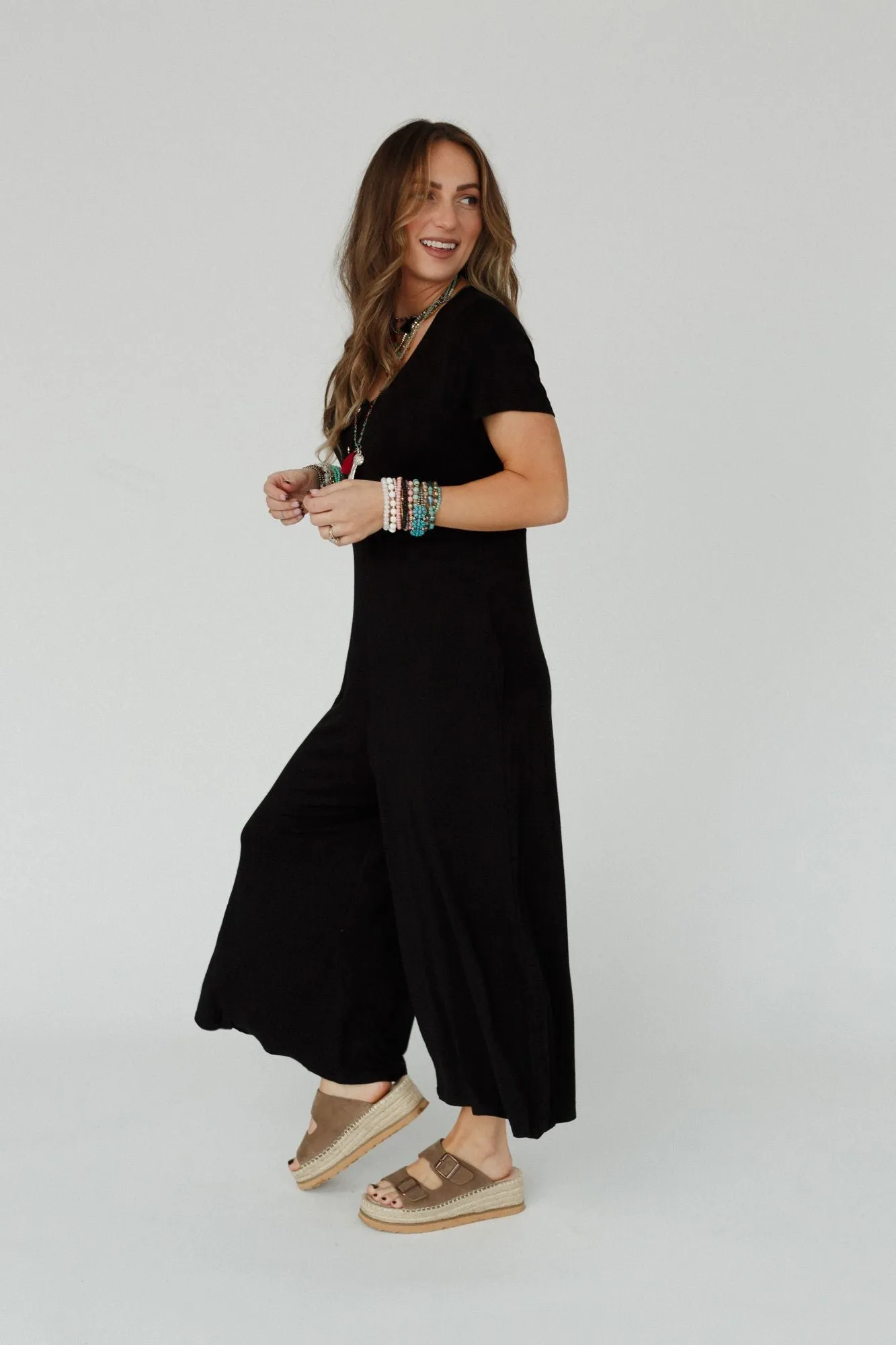 Simply Comfort Short Sleeve Jumpsuit - Black