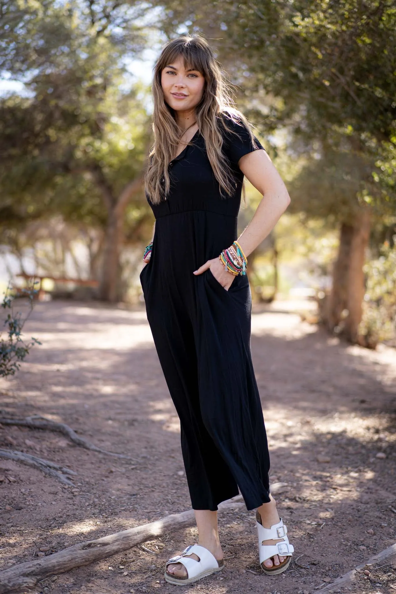 Simply Comfort Short Sleeve Jumpsuit - Black