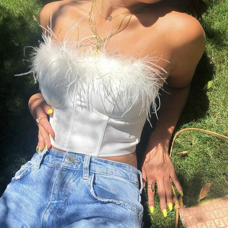 Sleeveless Feather Crop Top