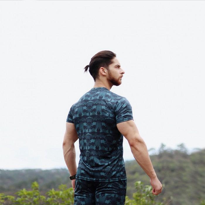 Space Blue Camo Tee (4 way stretch)- Sale