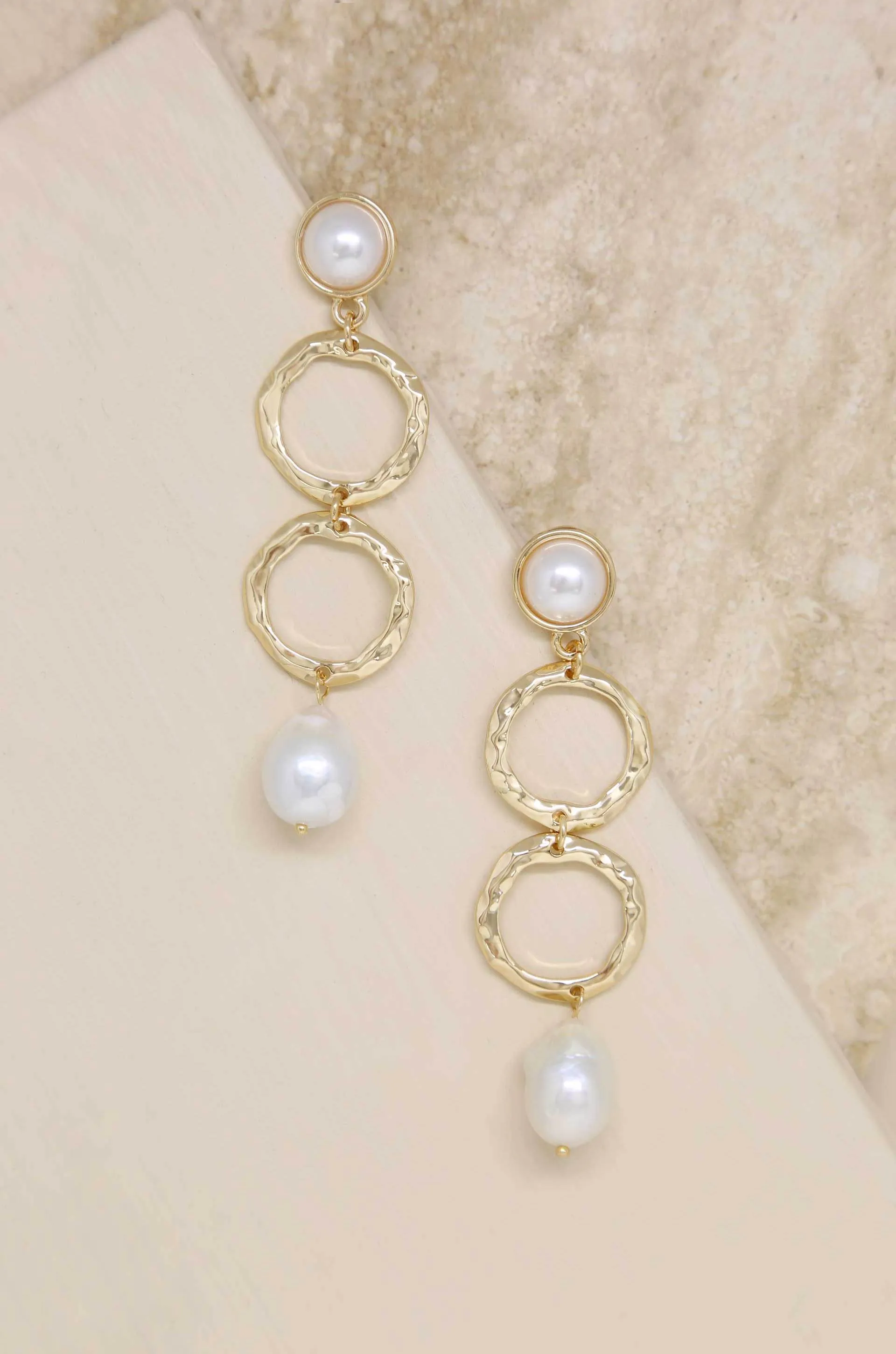 Textured Pearl Drop 18k Gold Plated Earrings