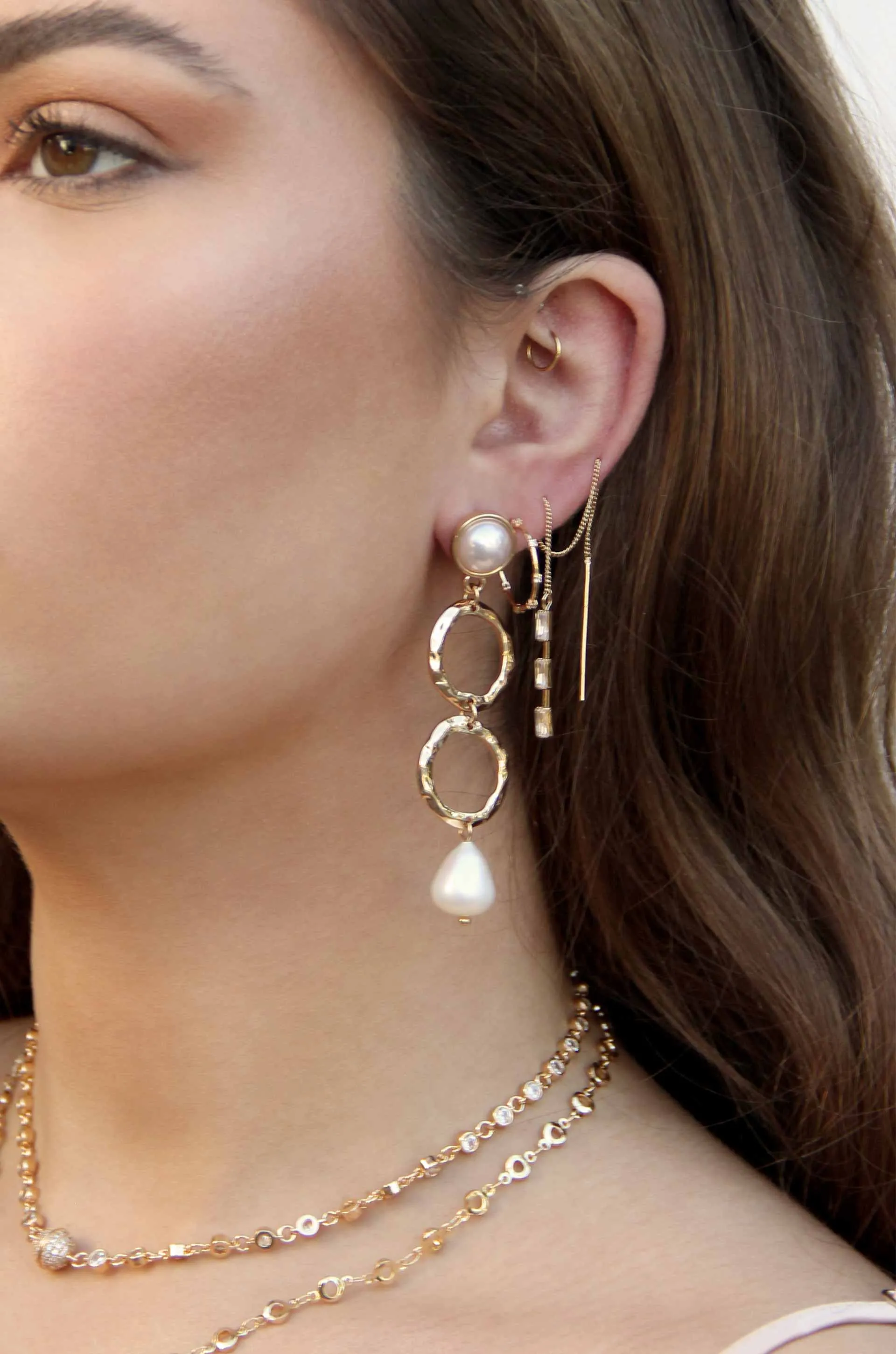 Textured Pearl Drop 18k Gold Plated Earrings