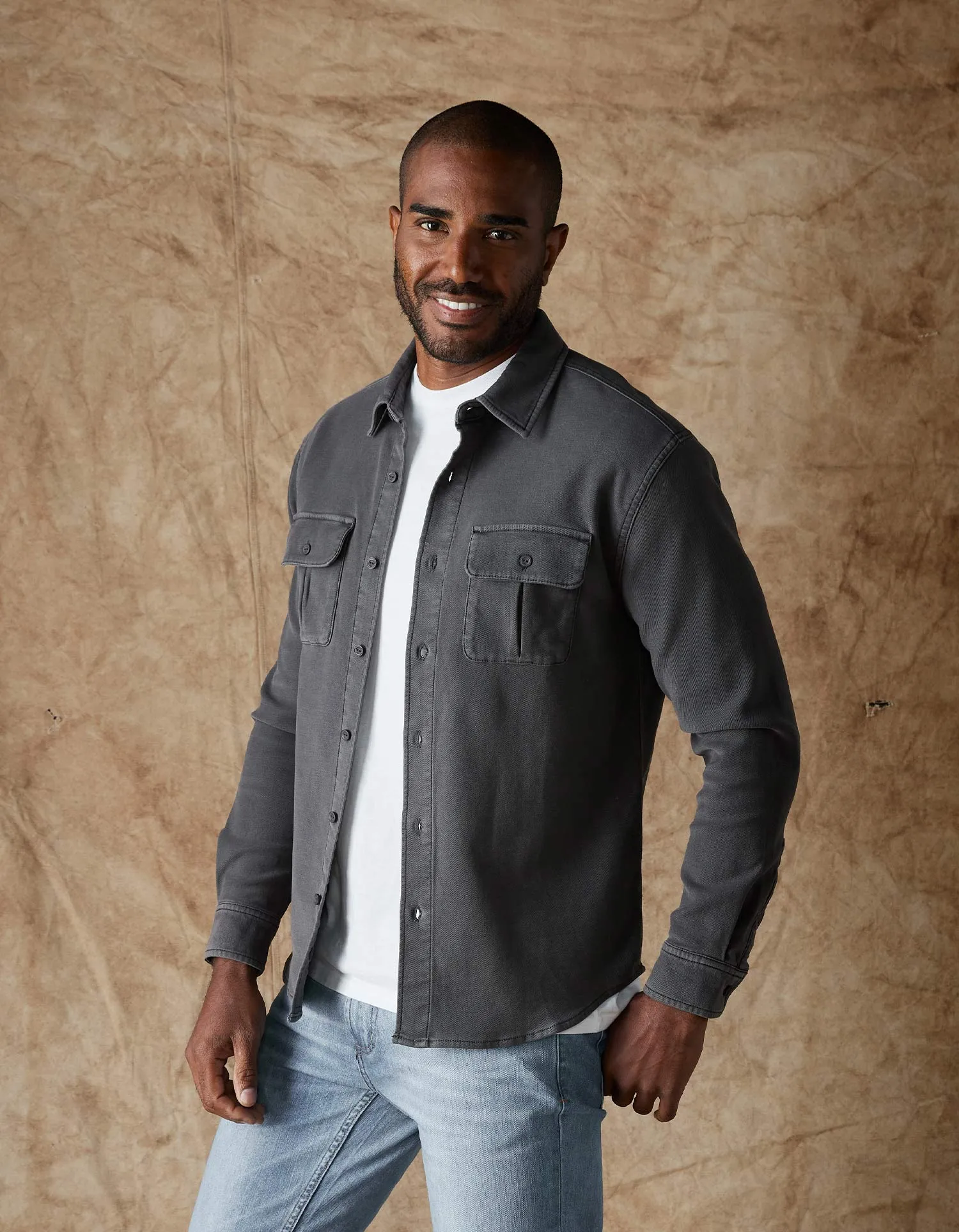 The Normal Brand Comfort Terry Shirt Jacket In Steel