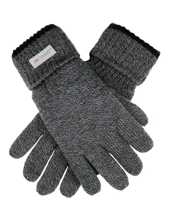 Thinsulate Lined Knit Gloves With Rollover Cuff in Grey