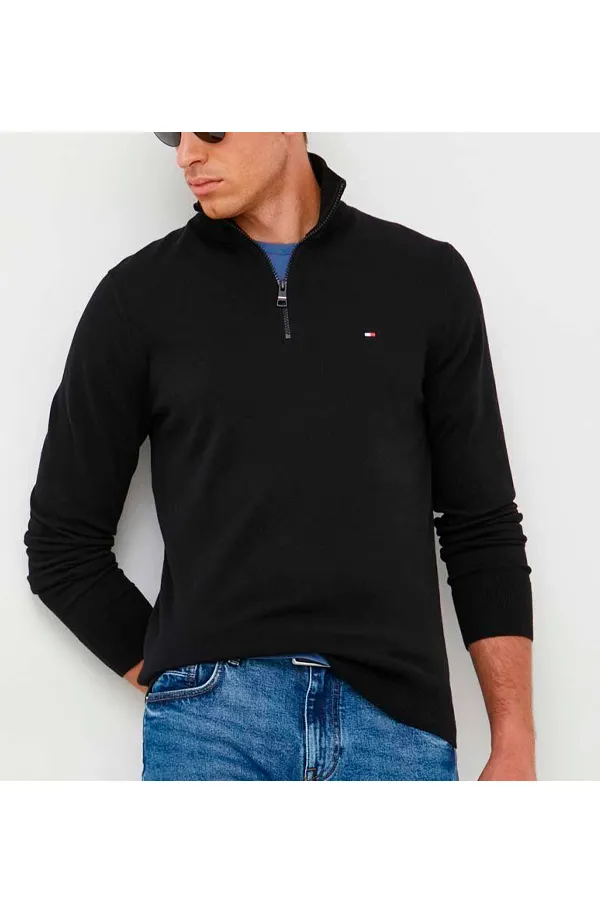 Tommy Hilfiger 1/4 Zip 1985 Pima Knit Black