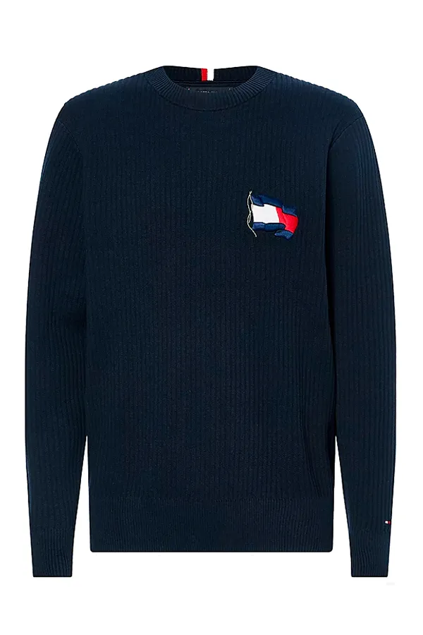 Tommy Hilfiger Ribbed Flag Premium Jumper Navy