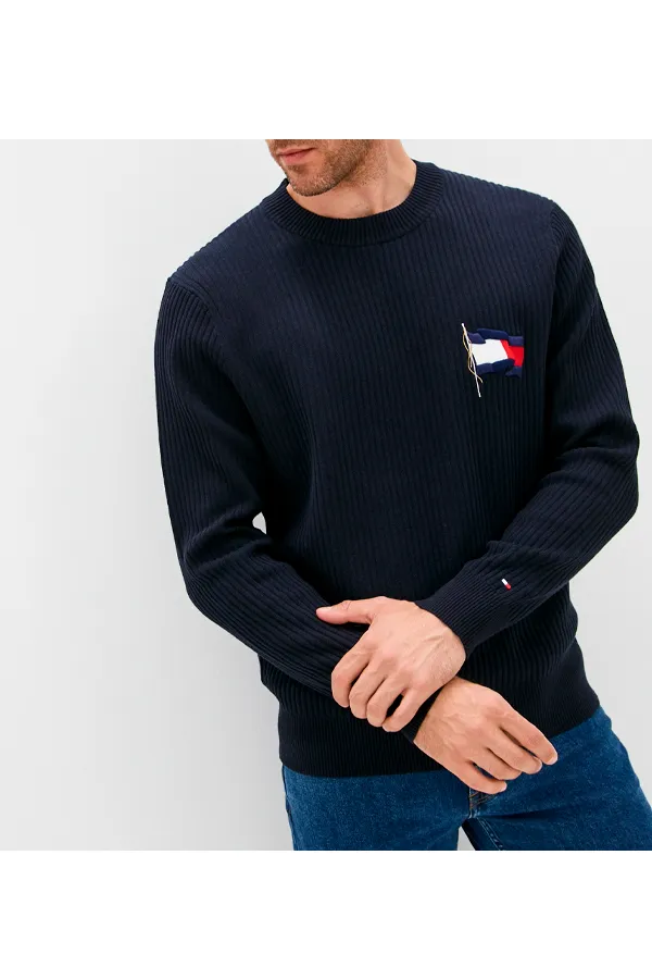 Tommy Hilfiger Ribbed Flag Premium Jumper Navy