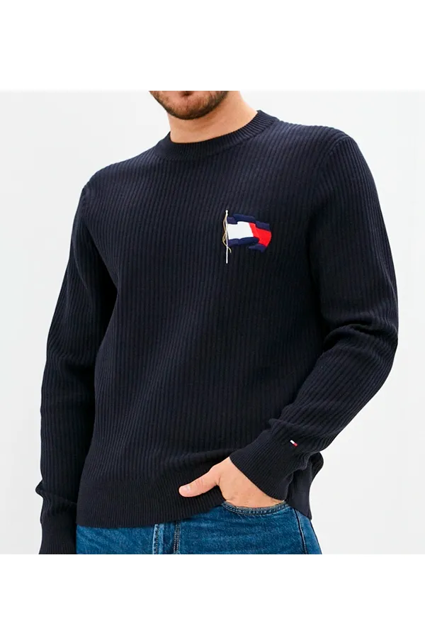 Tommy Hilfiger Ribbed Flag Premium Jumper Navy