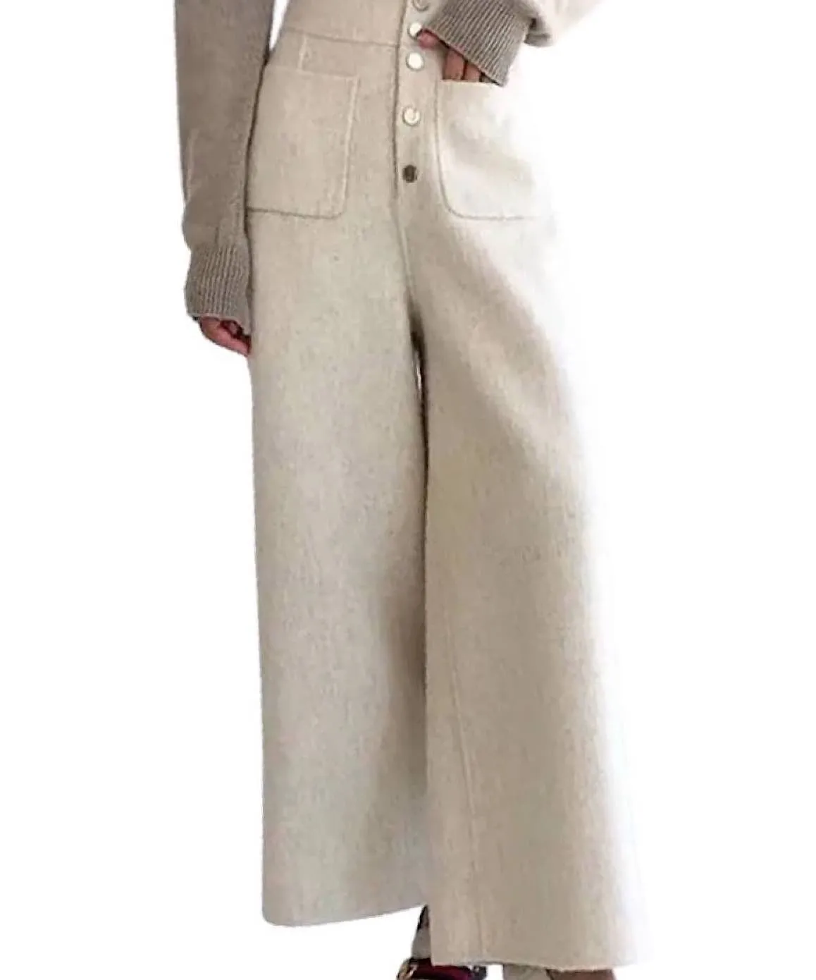 Wide Leg Woolen Pants With Big Pockets