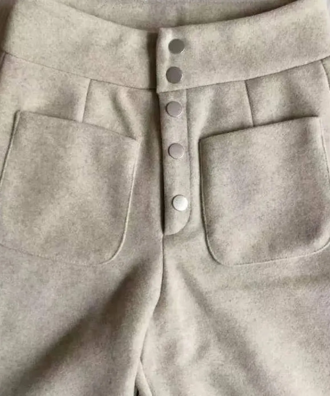 Wide Leg Woolen Pants With Big Pockets