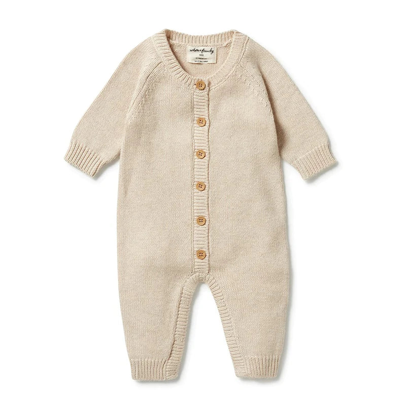 Wilson & Frenchy Knitted Button Growsuit - Oatmeal Melange