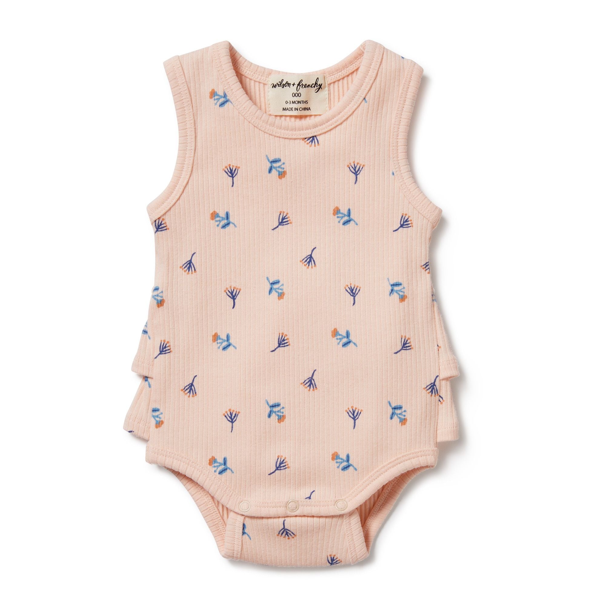 Wilson & Frenchy Little Flower Organic Rib Ruffle Bodysuit